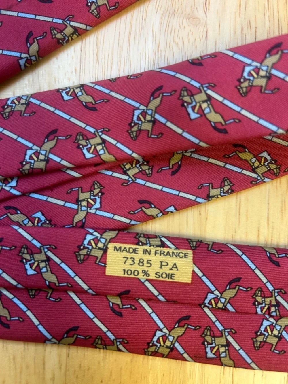 Hermes Paris 7385PA 100% Silk Necktie Tie Red Horse Racing 59